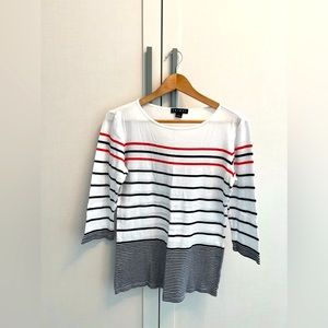 Summer weight 3/4 sleeve white/navy/red sweater
